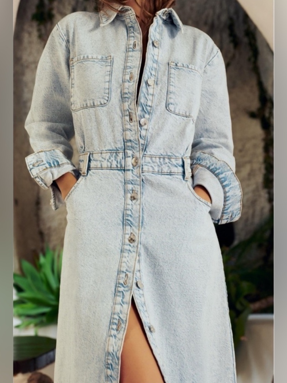 Zara Denim Button Front Midi Dress - Picture 2 of 5
